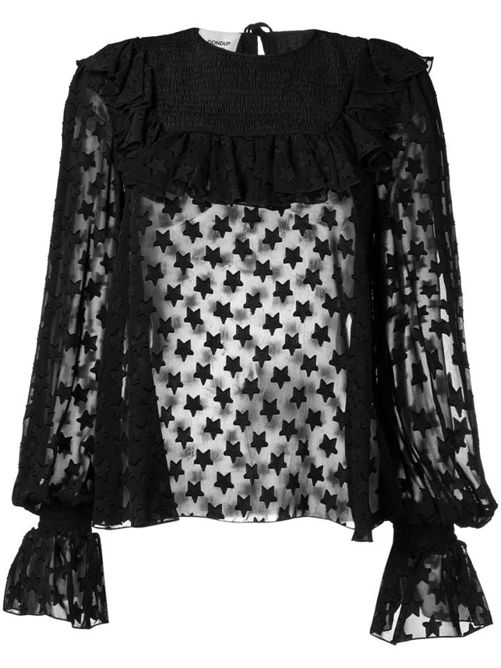 Dondup Star Ruffled Sheer Blouse - Black
