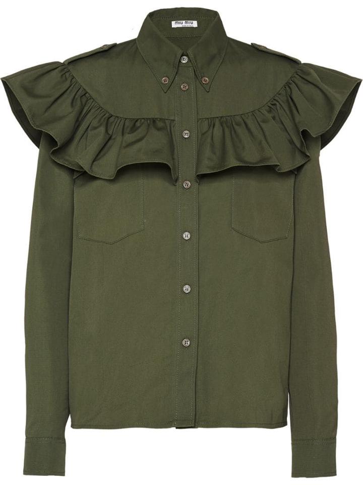 Miu Miu Ruffled Boxy Shirt - Green