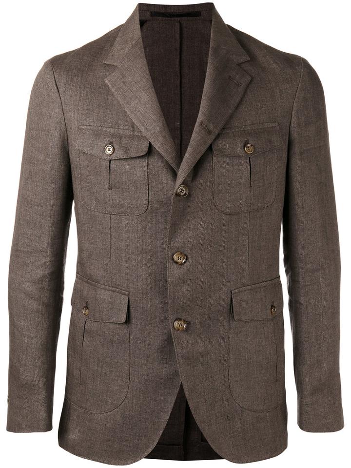 Eleventy - Chest Pocket Blazer - Men - Linen/flax/cupro - 56, Brown, Linen/flax/cupro