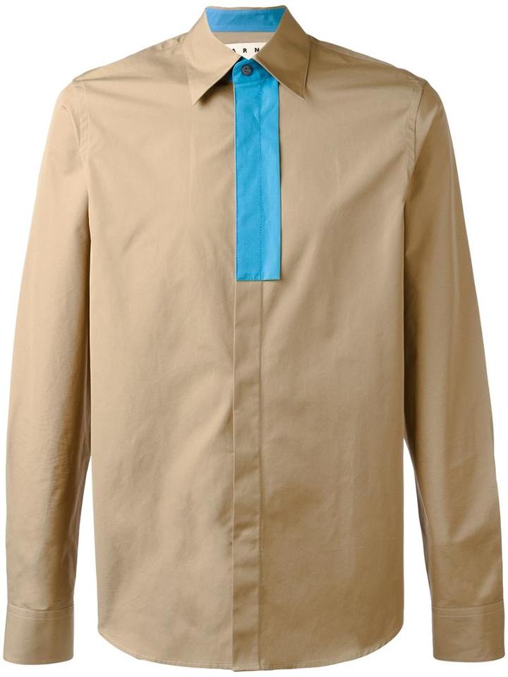 Marni Contrast Placket Shirt, Men's, Size: 48, Nude/neutrals, Cotton