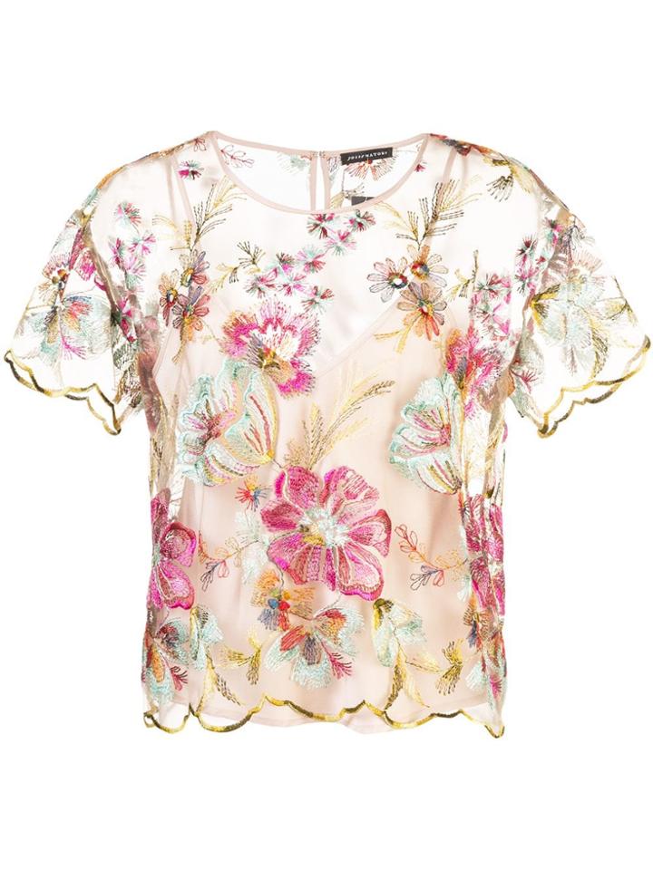 Josie Natori Embroidered Tulle Cami Top - Neutrals