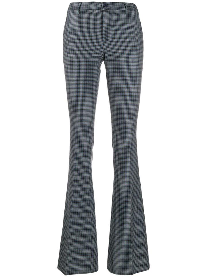 Pt01 Check Print Flared Trousers - Blue