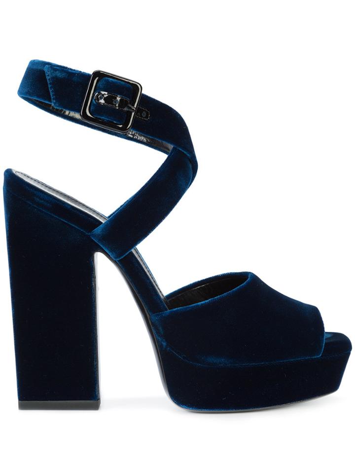 Saint Laurent Cross Strap Platform Sandals - Blue