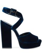 Saint Laurent Cross Strap Platform Sandals - Blue