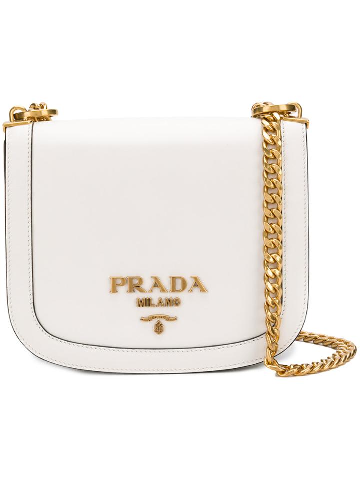Prada Logo Plaque Crossbody - White