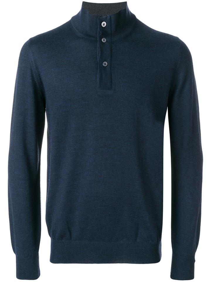 Fay Buttoned Funnel Neck Sweater - Blue