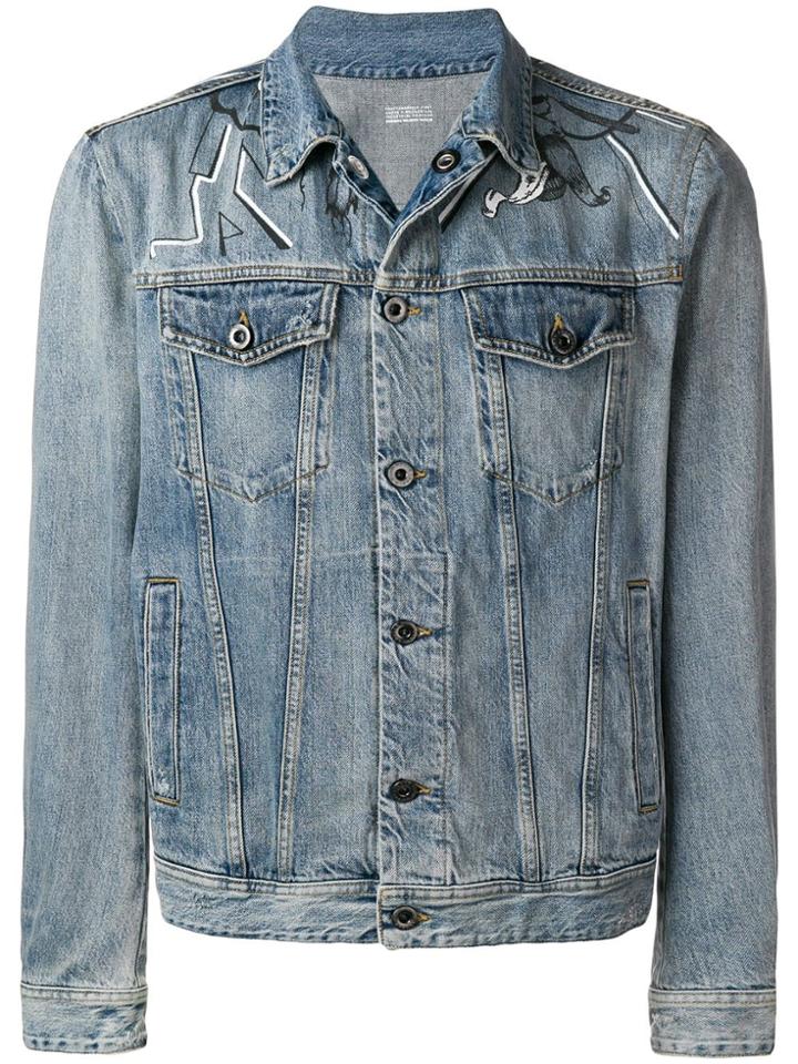 Diesel Black Gold Floral Motif Denim Jacket - Blue