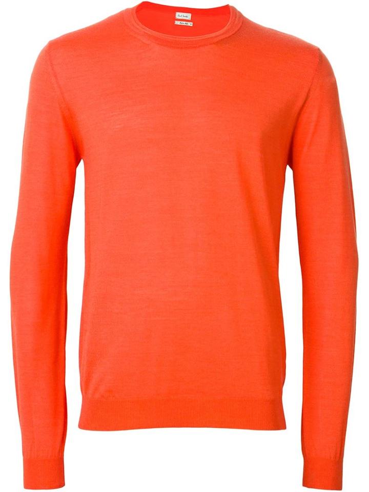 Paul Smith Crew Neck Jumper, Men's, Size: Large, Yellow/orange, Silk/merino