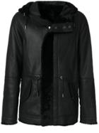 Yves Salomon Hooded Leather Coat - Black