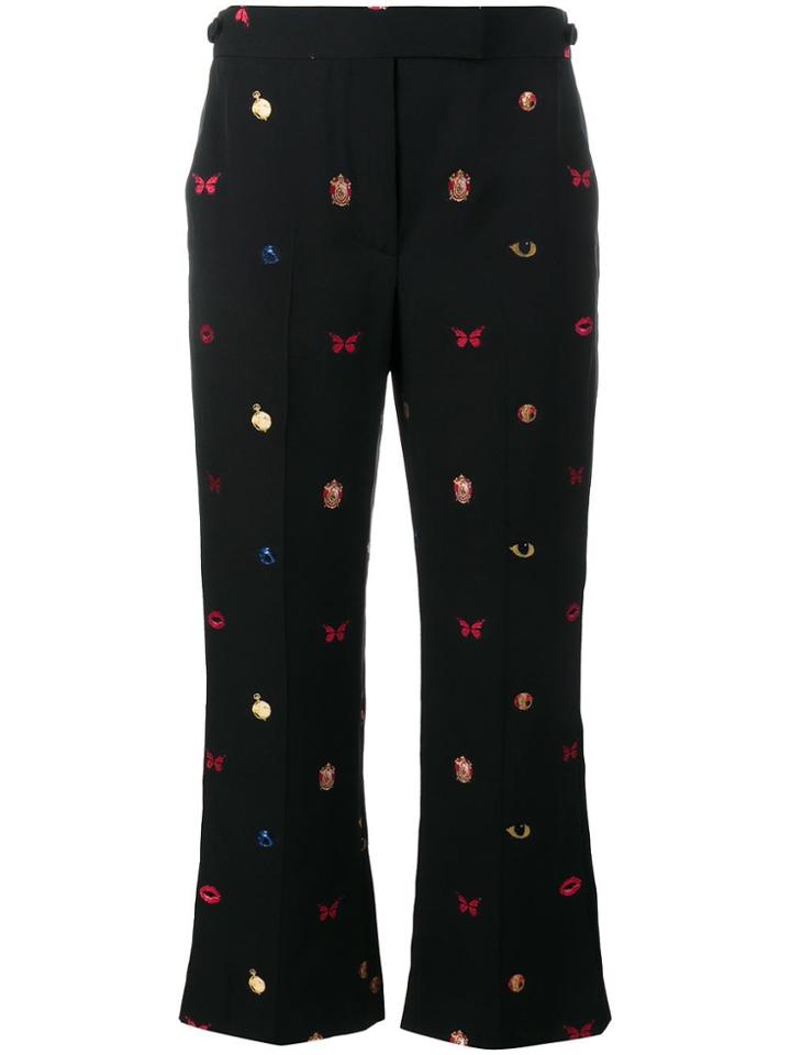 Alexander Mcqueen Embroidered Cropped Trousers - Black
