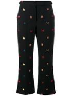 Alexander Mcqueen Embroidered Cropped Trousers - Black