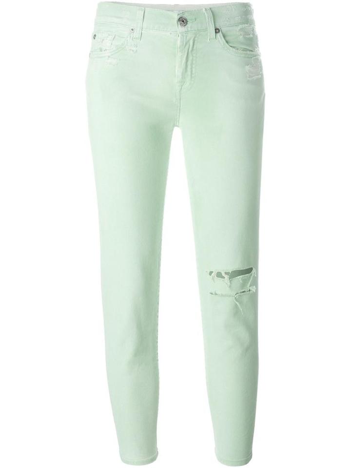 7 For All Mankind Stretch Fabric Distressed Skinny Jeans, Women's, Size: 24, Green, Cotton/spandex/elastane/lyocell