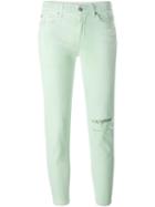 7 For All Mankind Stretch Fabric Distressed Skinny Jeans, Women's, Size: 24, Green, Cotton/spandex/elastane/lyocell