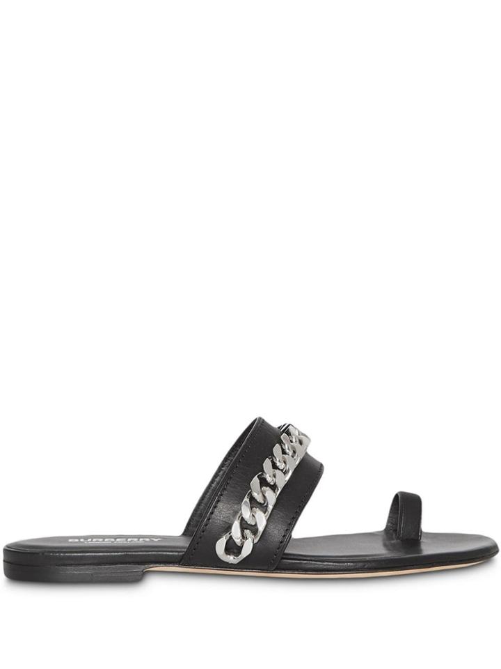 Burberry Chain Detail Leather Sandals - Black