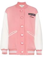 Miu Miu Oversized Love Embroidered Virgin Wool Bomber Jacket - Pink &