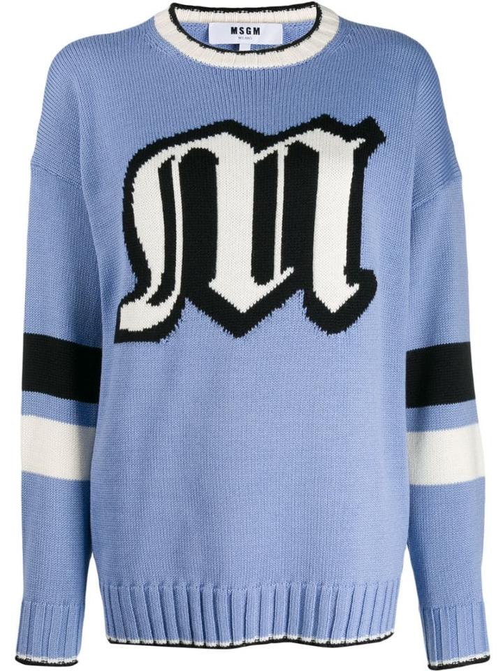 Msgm Oversized Logo Knitted Sweater - Blue