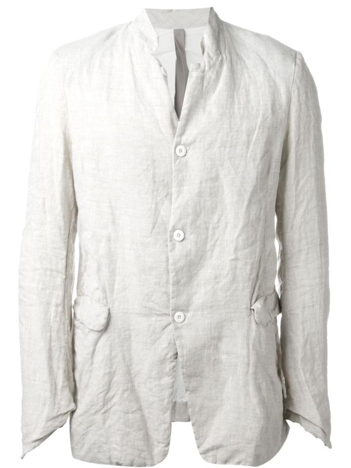 Poème Bohémien Mandarin Collar Blazer Jacket, Men's, Size: 50, Nude/neutrals, Cotton/linen/flax