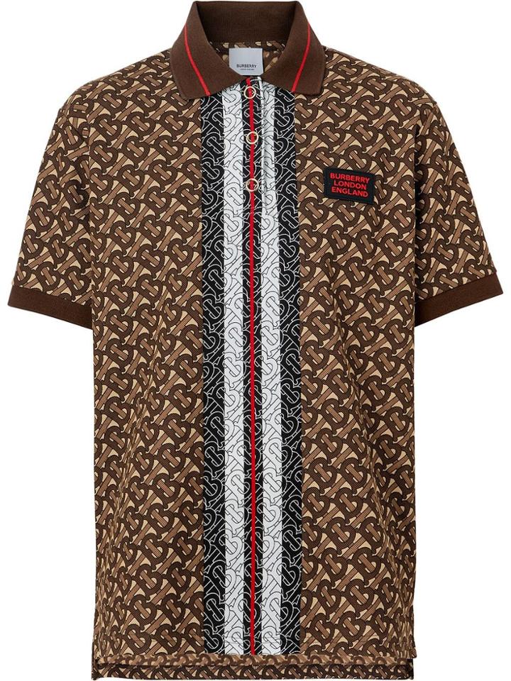 Burberry Copland Monogram Print Cotton Polo Shirt - Brown