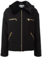 Moschino Faux Fur Collar Jacket, Women's, Size: 40, Black, Virgin Wool/modacrylic/polyester/rayon