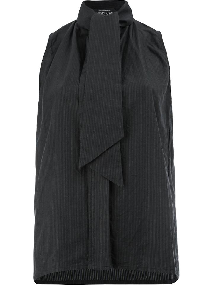 Geoffrey B. Small Pinstripe Sleeveless Shirt With Neck Tie Detail -
