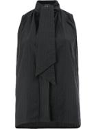 Geoffrey B. Small Pinstripe Sleeveless Shirt With Neck Tie Detail -