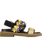 Marni Fussbett Sequin Sandals, Women's, Size: 40, Black, Leather/rubber