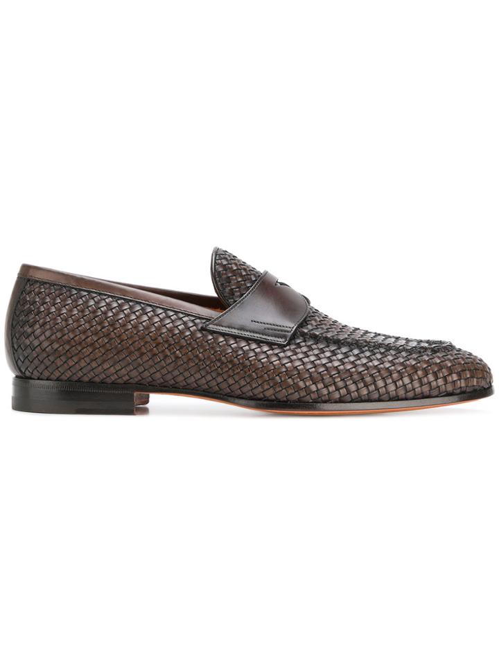 Santoni Woven Penny Loafers - Brown