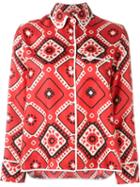 For Restless Sleepers Geometric Print Pyjama Shirt, Women's, Size: S, Red, Silk