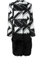 Fendi Lamb Fur Panel Coat, Women's, Size: 42, Black, Lamb Skin/polyester/wool/lamb Fur