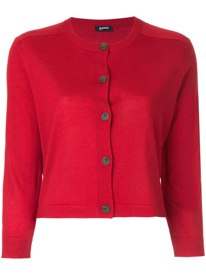 Jil Sander Navy Round Neck Cardigan - Red
