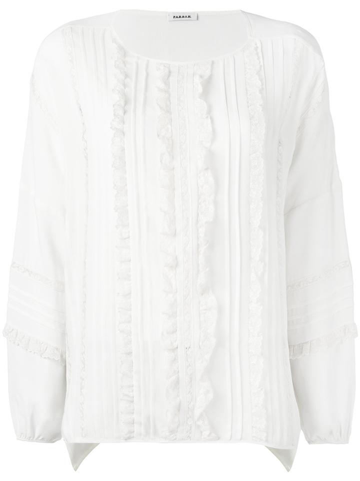 P.a.r.o.s.h. - Lace Placket Blouse - Women - Silk/cotton/polyamide/acetate - S, White, Silk/cotton/polyamide/acetate