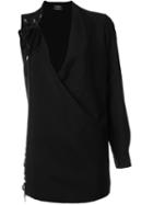 Anthony Vaccarello One Sleeve Lace-up Dress, Women's, Size: 38, Black, Lamb Skin/mohair/virgin Wool/zamac