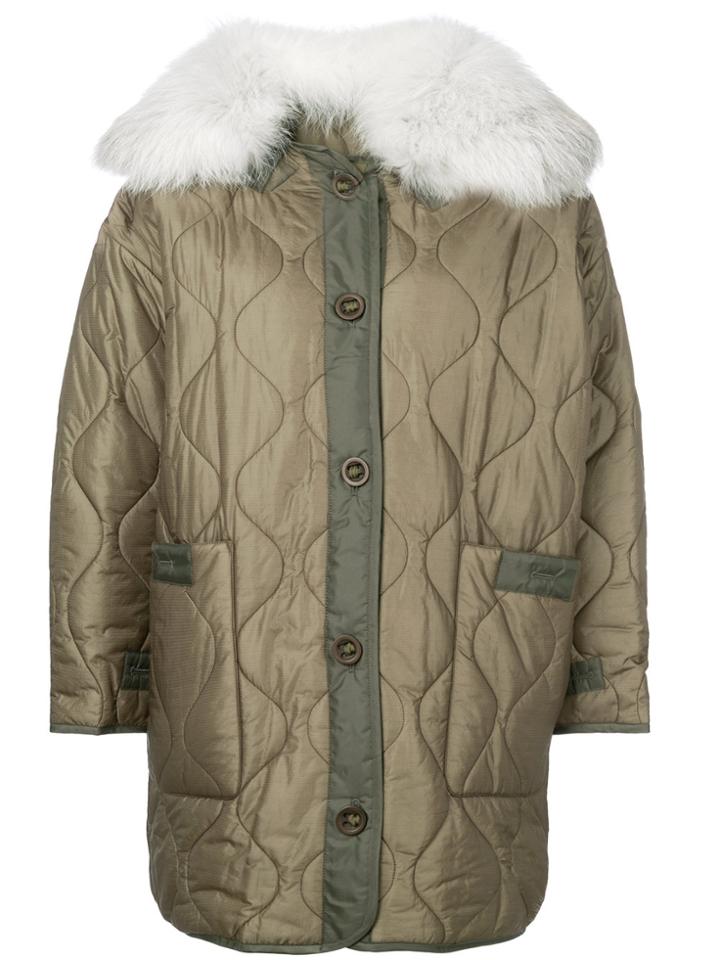 Army Yves Salomon Fur Hood Padded Coat - Green