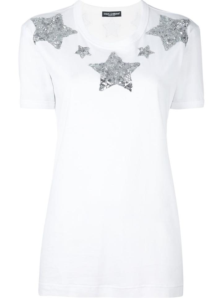 Dolce & Gabbana Sequin Star T-shirt, Women's, Size: 36, White, Cotton/polyamide/polyester