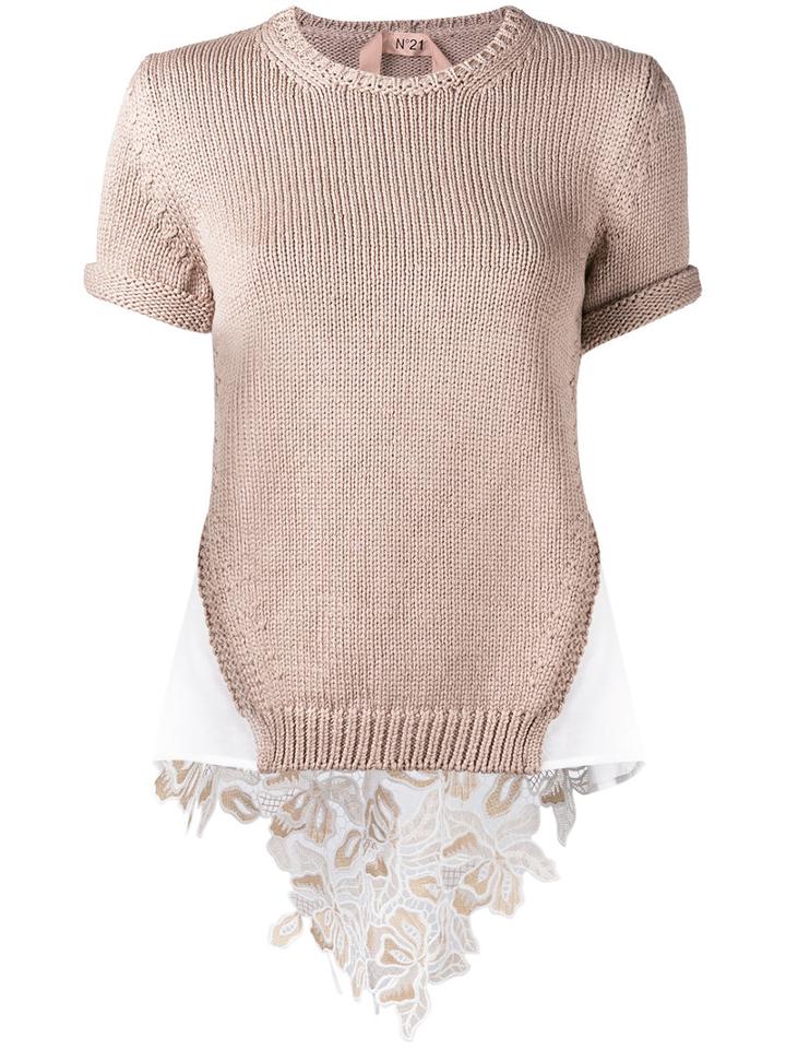 No21 Layered Effect Cut-out Back Top, Women's, Size: 40, Nude/neutrals, Cotton/polyester