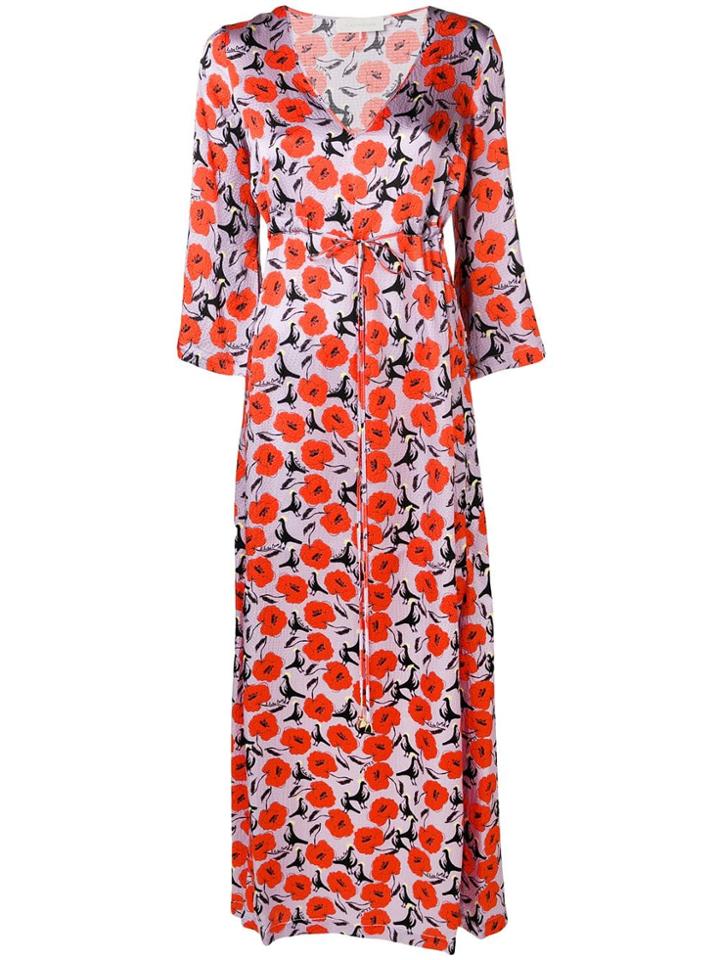 L'autre Chose Floral Satin Maxi Dress - Purple