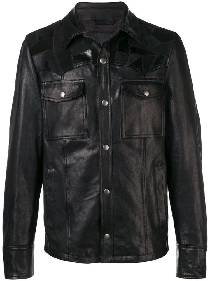 Diesel Black Gold Jacket In Nappa Leather With Patchwork