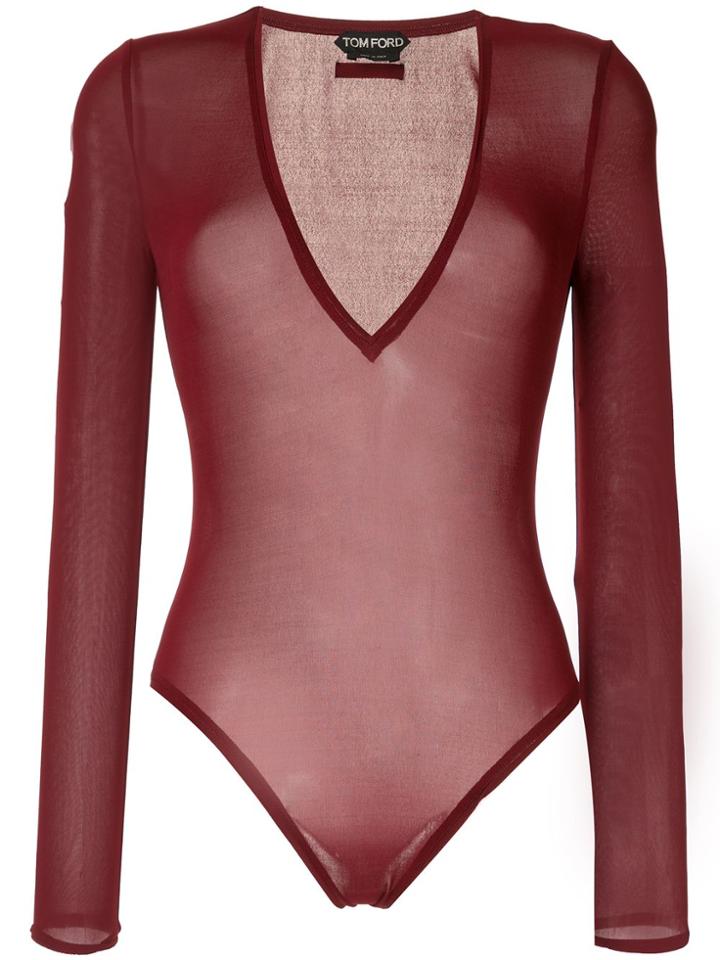 Tom Ford Deep V Neck Bodysuit - Red