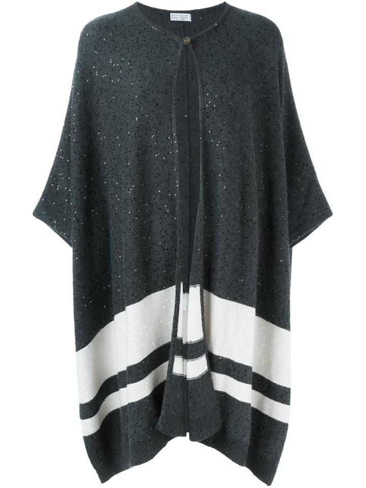 Brunello Cucinelli Striped Cape Cardigan, Women's, Size: Medium, Grey, Silk/polyamide/cashmere