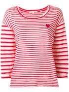 Chinti & Parker Embroidered Heart Striped Knitted Top - Pink