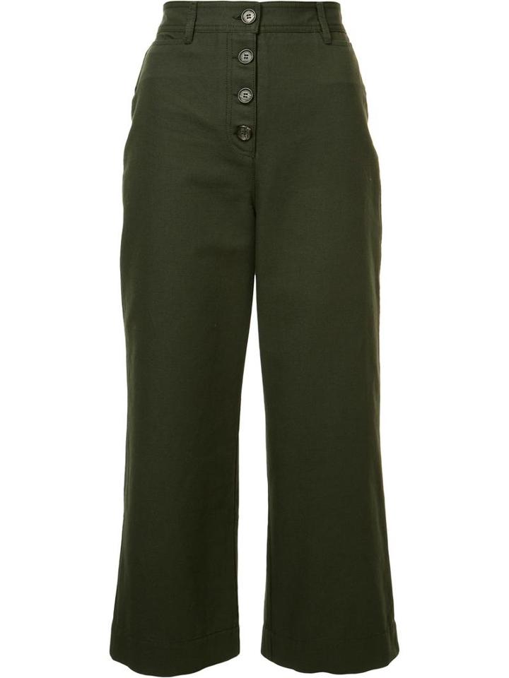 Proenza Schouler Cropped Flared Trousers, Women's, Size: 6, Green, Cotton