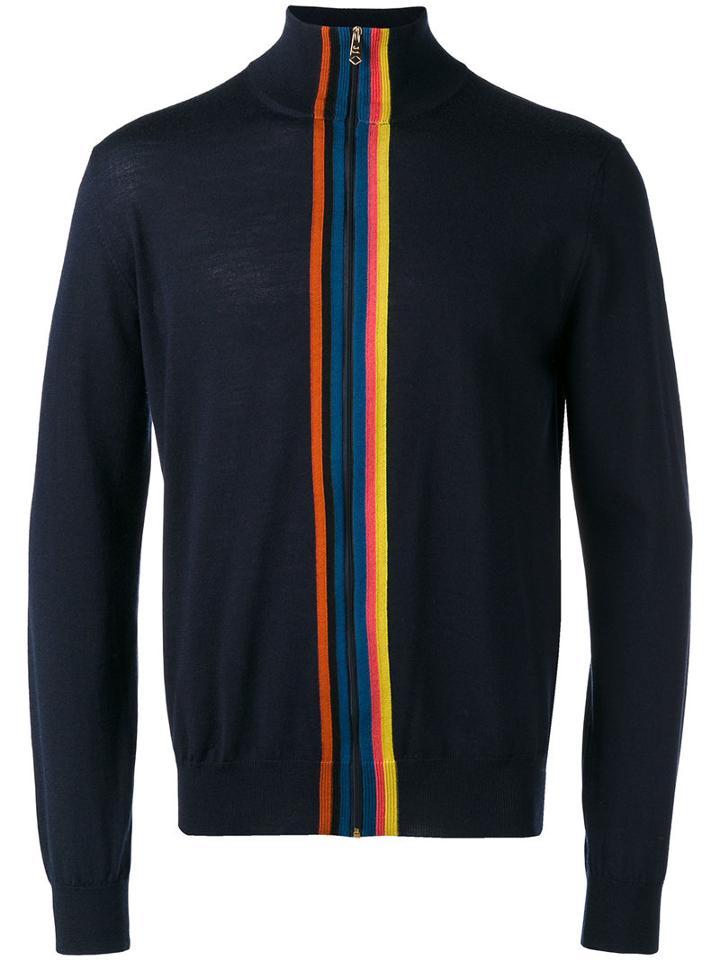 Paul Smith Striped Panel Zip Cardigan, Men's, Size: Large, Blue, Merino