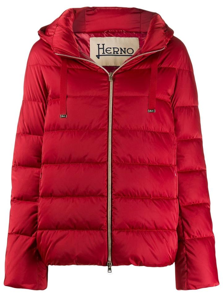 Herno Zipped Hooded Puffer Jacket - Red