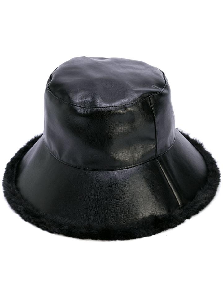 Charlotte Simone Faux-fur Trim Bucket Hat - Black