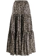 La Doublej Full Leopard Print Skirt - Neutrals