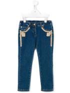 Ermanno Scervino Junior Lace Trim Denim Jeans, Girl's, Size: 12 Yrs, Blue