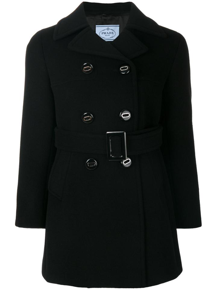 Prada Double Breasted Pea Coat - Black