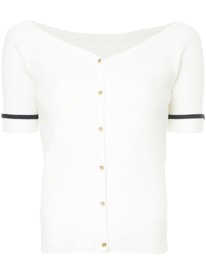 Loveless Contrast Cuff Rib Knit Top - White