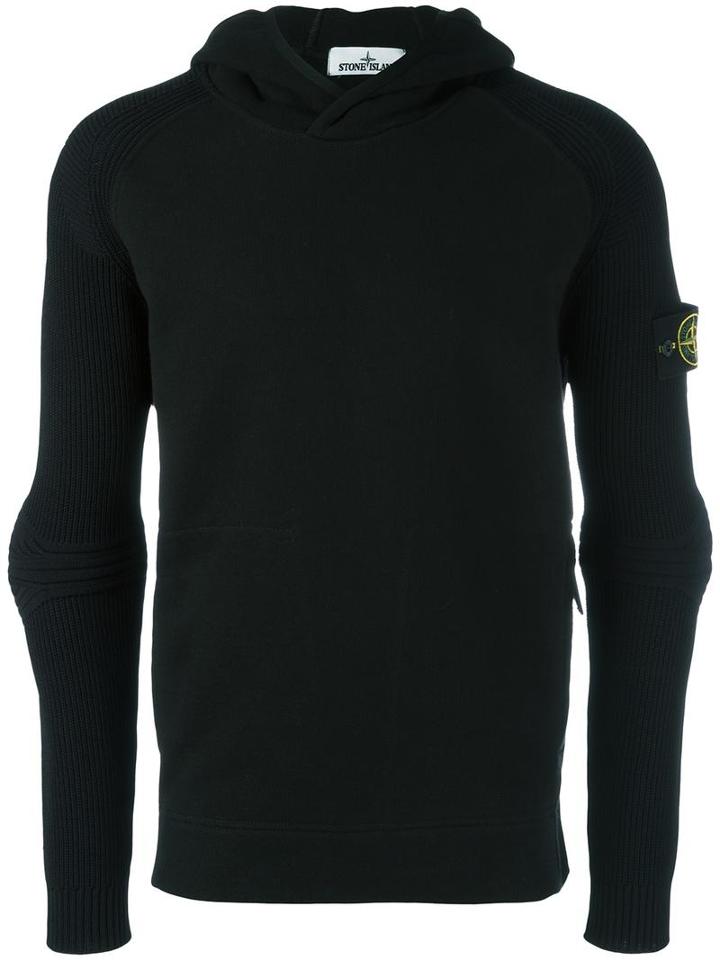 Stone Island Contrast Sleeve Hoodie, Men's, Size: Medium, Black, Cotton/polyamide