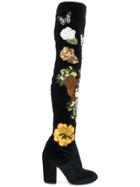 Strategia Embroidered Appliqués Knee High Boots - Black